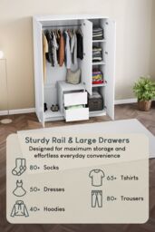Home Discount Vida Designs Glinton 3 Door 2 Drawer High Gloss Wardrobe Storage Bedroom Furniture in White - thumbnail 6