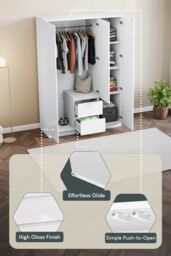 Home Discount Vida Designs Glinton 3 Door 2 Drawer High Gloss Wardrobe Storage Bedroom Furniture in White - thumbnail 5