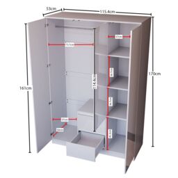 Home Discount Vida Designs Glinton 3 Door 2 Drawer High Gloss Wardrobe Storage Bedroom Furniture in White - thumbnail 2