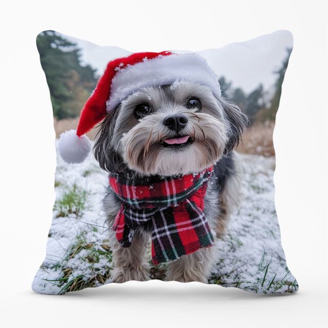 Warren Reed - Designer Christmas Lhasa Apso Cushion in Grey - Size: 60 cm x 60 cm - image 1