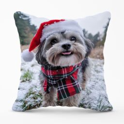 Warren Reed - Designer Christmas Lhasa Apso Cushion in Grey - Size: 60 cm x 60 cm - thumbnail 1