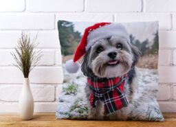 Warren Reed - Designer Christmas Lhasa Apso Cushion in Grey - Size: 60 cm x 60 cm - thumbnail 2