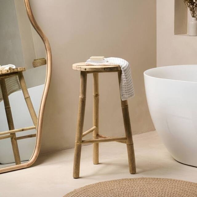 Wyld and Coco Bamboo Tripod Bathroom Stool and Side Table W35 x L35 x H70cm in Natural - image 1