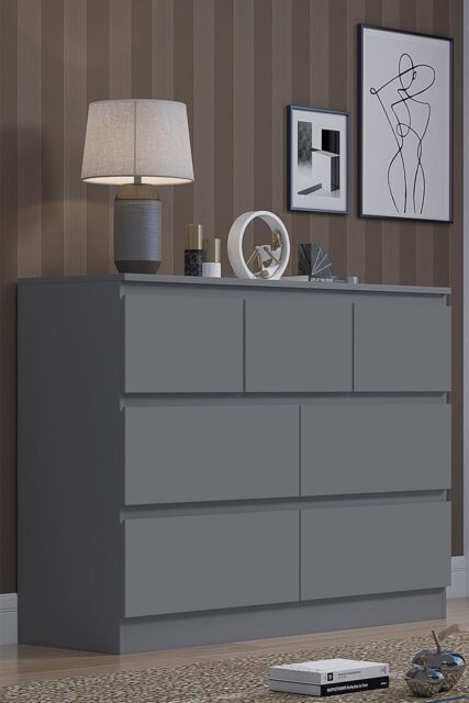 FWStyle 7 Drawer Chest Of Drawers Dark Matt Grey Scratch Resistant Coating in Dark Grey - image 1