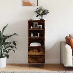 Berkfield Home Highboard Smoked Oak 40x36x110 cm Engineered Wood in Brown - Size: 40 x 36 x 110 cm - thumbnail 2