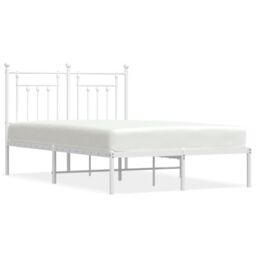 Berkfield Home Metal Bed Frame with Headboard White 120x200 cm - Size: Small Double - thumbnail 2