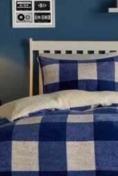 Bedlam 'Cosy Theo Check' Plush & Sherpa Reverse Duvet Cover Set in Blue - Size: Single - thumbnail 2