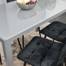 KOSY KOALA Modern Grey Glass Dining Table Set with 4 Black velvet Chairs Dining Room Furniture in Brown - thumbnail 9