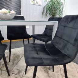 KOSY KOALA Modern Grey Glass Dining Table Set with 4 Black velvet Chairs Dining Room Furniture in Brown - thumbnail 8