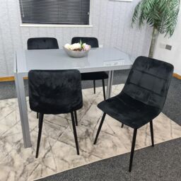 KOSY KOALA Modern Grey Glass Dining Table Set with 4 Black velvet Chairs Dining Room Furniture in Brown - thumbnail 4