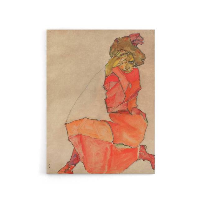 "Artery8 Egon Schiele Kneeling Female In Dress Canvas Wall Art Print - Size: W18"" x H24""" - image 1