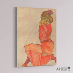 "Artery8 Egon Schiele Kneeling Female In Dress Canvas Wall Art Print - Size: W18"" x H24""" - thumbnail 2