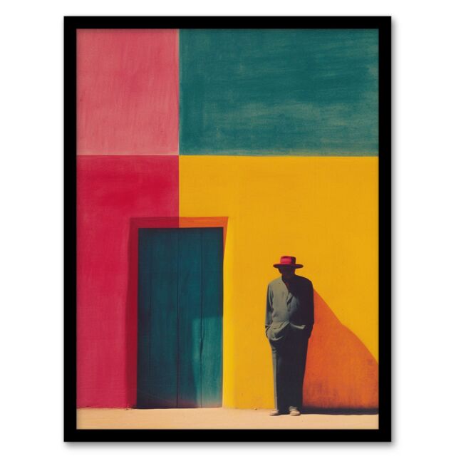 "Artery8 Wall Art Print Man by Colourful Mexican Architecture Door Art Framed Poster in Black - Size: W12"" x H16""" - image 1