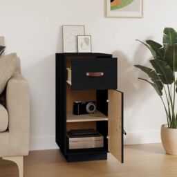 Berkfield Home Sideboard Black 34x40x75 cm Solid Wood Pine - Size: 34 x 40 x 75 cm - thumbnail 3