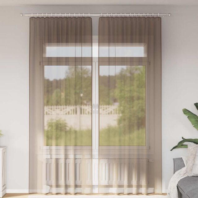 Berkfield Home Voile Curtains with Rod Pockets 2 pcs Light Brown - image 1