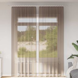 Berkfield Home Voile Curtains with Rod Pockets 2 pcs Light Brown - thumbnail 1