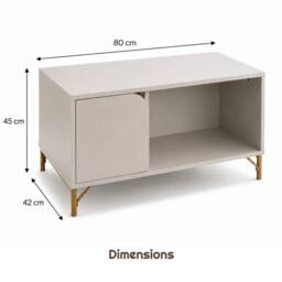FORGEVIO Modern 1 Door Storage Coffee Table Gold Legs Living Room in Cream - thumbnail 2