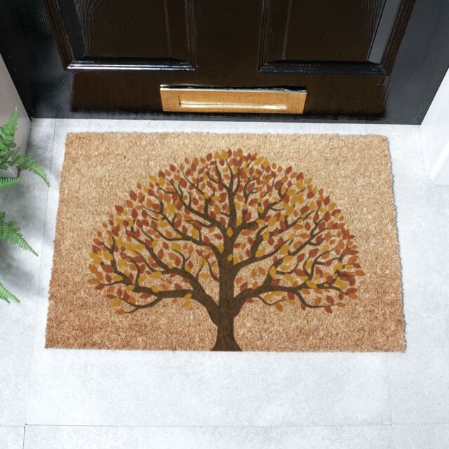 Artsy Mats Autumnal Tree of Life Coir Doormat (60 x 40cm) in Light Brown - Size: 40 x 60 cm - image 1