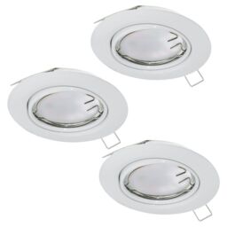 Loops 3 PACK Flush Ceiling Downlight White Steel 3 x 5W GU10 Adjustable Bulb - thumbnail 1