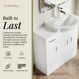 Balterley Slimline Floor Standing Bathroom Cupboard Gloss White 250mm - thumbnail 2