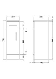 Balterley Slimline Floor Standing Bathroom Cupboard Gloss White 250mm - thumbnail 8