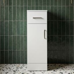 Balterley Slimline Floor Standing Bathroom Cupboard Gloss White 250mm - thumbnail 9