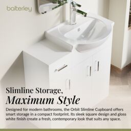 Balterley Slimline Floor Standing Bathroom Cupboard Gloss White 250mm - thumbnail 3