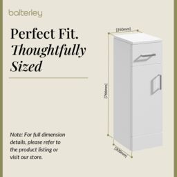 Balterley Slimline Floor Standing Bathroom Cupboard Gloss White 250mm - thumbnail 5