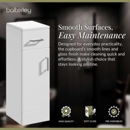 Balterley Slimline Floor Standing Bathroom Cupboard Gloss White 250mm - thumbnail 4