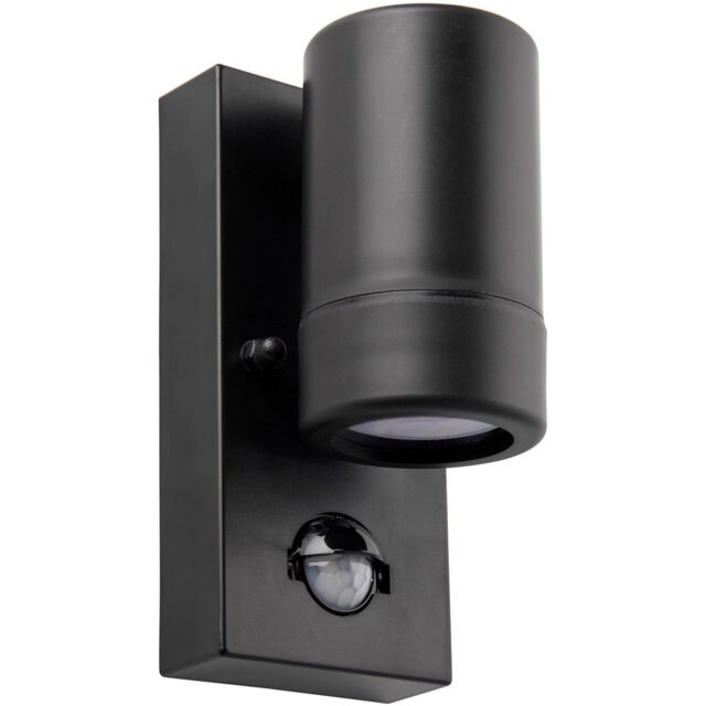 Loops Outdoor IP44 Wall Downlight with PIR Sensor - 7W LED GU10 - Matt Black Polymer - image 1