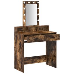 Berkfield Home Makeup Table with LED Lights in Smoked Oak - 79x41x140 cm in Brown - Size: 79 x 41 x 140 cm - thumbnail 4