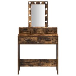 Berkfield Home Makeup Table with LED Lights in Smoked Oak - 79x41x140 cm in Brown - Size: 79 x 41 x 140 cm - thumbnail 5