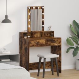 Berkfield Home Makeup Table with LED Lights in Smoked Oak - 79x41x140 cm in Brown - Size: 79 x 41 x 140 cm - thumbnail 1