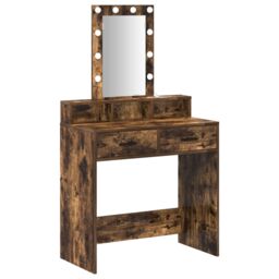 Berkfield Home Makeup Table with LED Lights in Smoked Oak - 79x41x140 cm in Brown - Size: 79 x 41 x 140 cm - thumbnail 2