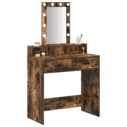 Berkfield Home Makeup Table with LED Lights in Smoked Oak - 79x41x140 cm in Brown - Size: 79 x 41 x 140 cm - thumbnail 3