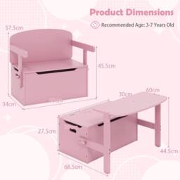 Costway Kids Convertible Activity Bench Table 3-in-1 Desk & Chair Set in Pink - thumbnail 2