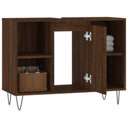 Berkfield Home Durable Bathroom Cabinet Brown Oak 80x33x60 cm Engineered Wood - Size: 80 x 33 x 60 cm - thumbnail 4