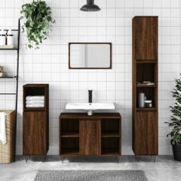 Berkfield Home Durable Bathroom Cabinet Brown Oak 80x33x60 cm Engineered Wood - Size: 80 x 33 x 60 cm - thumbnail 2