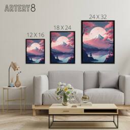 "Artery8 Mount Fuji Lake & Cherry Blossom Trees Framed Canvas Wall Art Print in Pink - Size: W12"" x H16""" - thumbnail 4