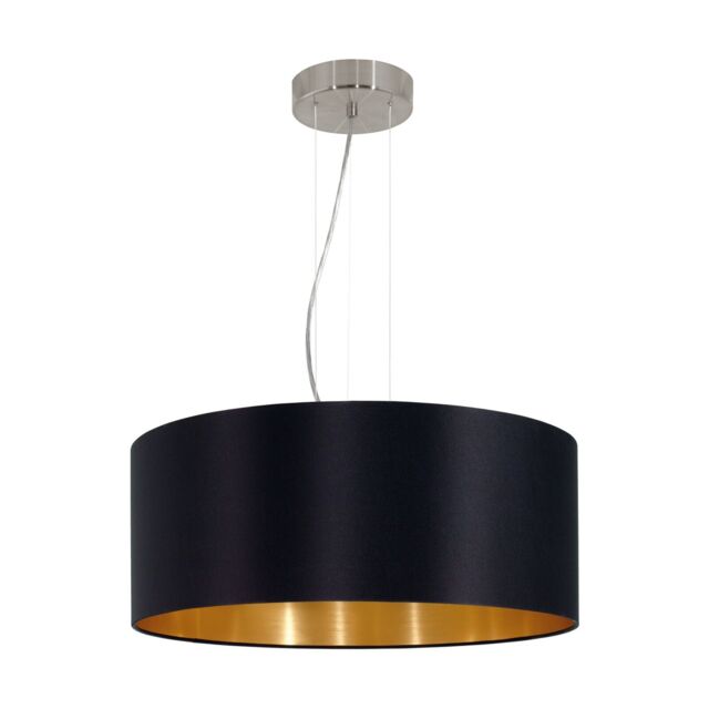 Loops Pendant Light Colour Satin Nickel Steel Shade Black Gold Fabric Bulb E27 3x60W in Metallics - image 1