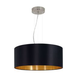 Loops Pendant Light Colour Satin Nickel Steel Shade Black Gold Fabric Bulb E27 3x60W in Metallics