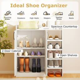 Costway Industrial Shoe Cabinet Shoe Wooden Storage Organizer w/4 Open Shelves in White - thumbnail 6