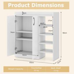 Costway Industrial Shoe Cabinet Shoe Wooden Storage Organizer w/4 Open Shelves in White - thumbnail 9