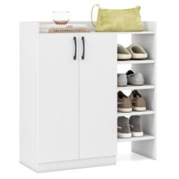 Costway Industrial Shoe Cabinet Shoe Wooden Storage Organizer w/4 Open Shelves in White - thumbnail 2