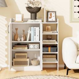 Costway Industrial Shoe Cabinet Shoe Wooden Storage Organizer w/4 Open Shelves in White - thumbnail 4