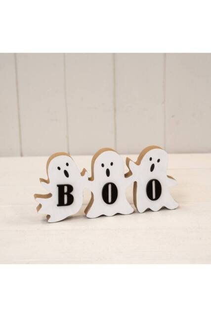 KDMD Wooden Triple Ghost 'BOO' Sign in White - image 1