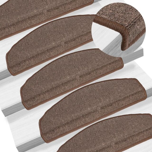 Berkfield Home Carpet Stair Treads 15 pcs Coffee Brown 65x24x4 cm - Size: Medium - image 1