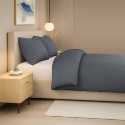 Grace Embossed Satin Stripe Duvet Cover Sets Ultrasoft Quilt Cover in Grey - Size: Super King - thumbnail 3