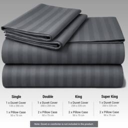 Grace Embossed Satin Stripe Duvet Cover Sets Ultrasoft Quilt Cover in Grey - Size: Super King - thumbnail 6