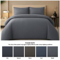 Grace Embossed Satin Stripe Duvet Cover Sets Ultrasoft Quilt Cover in Grey - Size: Super King - thumbnail 5